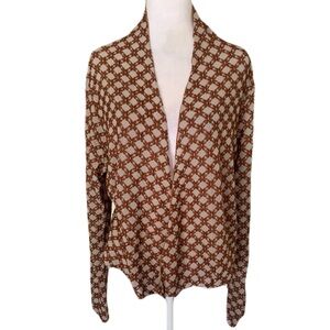 Cut Loose Women’s XL Warm Brown & Gray Geometric Embroidered Open-Front Cardigan
